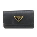 PRADA Triangle Logo Leather 6 Rings Key Case Black 1PG222
