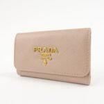 PRADA Logo Leather 4 Rings Key Case Key Holder Beige 1PG004 Used - 图片 3