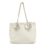 MIU MIU Leather Flower Tote Bag Hand Bag White 5BG054 Used