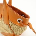 PRADA Triangle Logo Raffia Leather Shoulder Bag Beige Orange - 图片 15