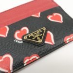 PRADA Saffiano Leather Heart Card Case Black Red White 1MC025 - 图片 16