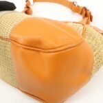 PRADA Triangle Logo Raffia Leather Shoulder Bag Beige Orange - 图片 11