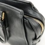PRADA Leather 2Way Bag Shoulder Hand Bag Black Gold Used - 图片 17