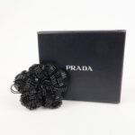 PRADA Beads Organdy Brooch Flower Silver HDW Black P7428R - 图片 10