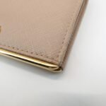 PRADA Logo Saffiano Leather Bi-Fold Small Wallet Beige 1MV204 Used - 图片 7