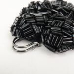 PRADA Beads Organdy Brooch Flower Silver HDW Black P7428R - 图片 4