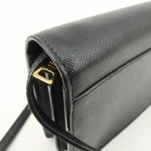 PRADA Saffiano Leather Shoulder Wallet Shoulder Bag Black BT1019 - 图片 16