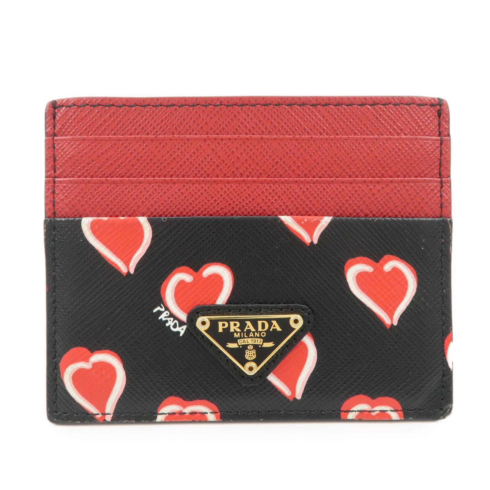 1UfXO2N3JoInWwhI3AjxV94VJzZb1iR2s PRADA Saffiano Leather Heart Card Case Black Red White 1MC025 - 图片 1