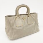 PRADA Triangle Logo Leather 2Way Bag Tote Bag Gray BN2104 Used - 图片 4