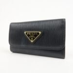 PRADA Triangle Logo Leather 6 Rings Key Case Black 1PG222 - 图片 3