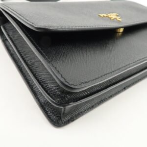 PRADA Saffiano Leather Shoulder Wallet Shoulder Bag Black BT1019 - 图片 10