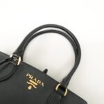 PRADA Leather 2Way Bag Shoulder Hand Bag Black Gold Used - 图片 6