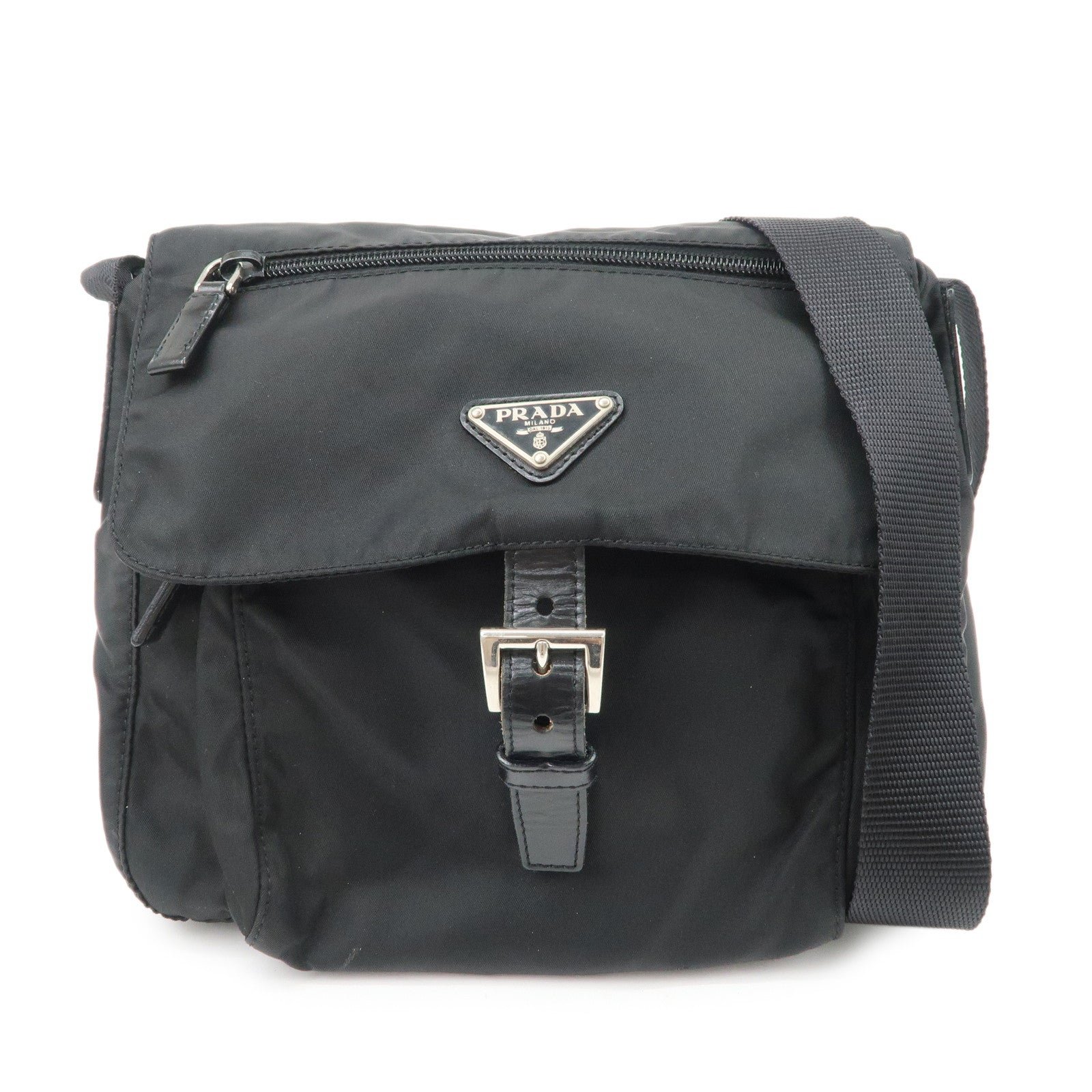 PRADA Triangle Logo Nylon Shoulder Bag Crossbody Bag Black