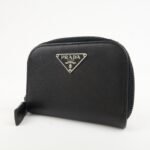 PRADA Triangle Logo Saffiano Leather Round Zippy Coin Case Black - 图片 3