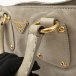 PRADA Triangle Logo Leather 2Way Bag Tote Bag Gray BN2104 Used - 图片 9