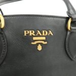 PRADA Leather 2Way Bag Shoulder Hand Bag Black Gold Used - 图片 20