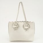 MIU MIU Leather Flower Tote Bag Hand Bag White 5BG054 Used - 图片 2