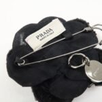 PRADA Beads Organdy Brooch Flower Silver HDW Black P7428R - 图片 7