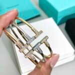 Tiffany T Wide Diamond Wire Bracelet in Yellow Gold