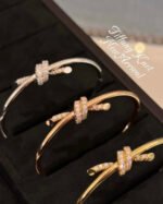 Tiffany Knot Wire Bangle in White Gold with Diamonds