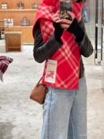 Check Wool Scarf Crayon red - 图片 9